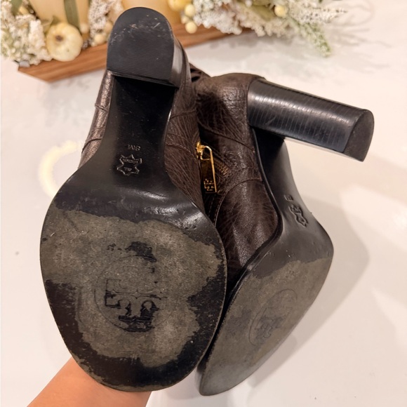 Tory Burch Dark Brown Heeled Boots with Gold Buckles - Picture 6 of 6